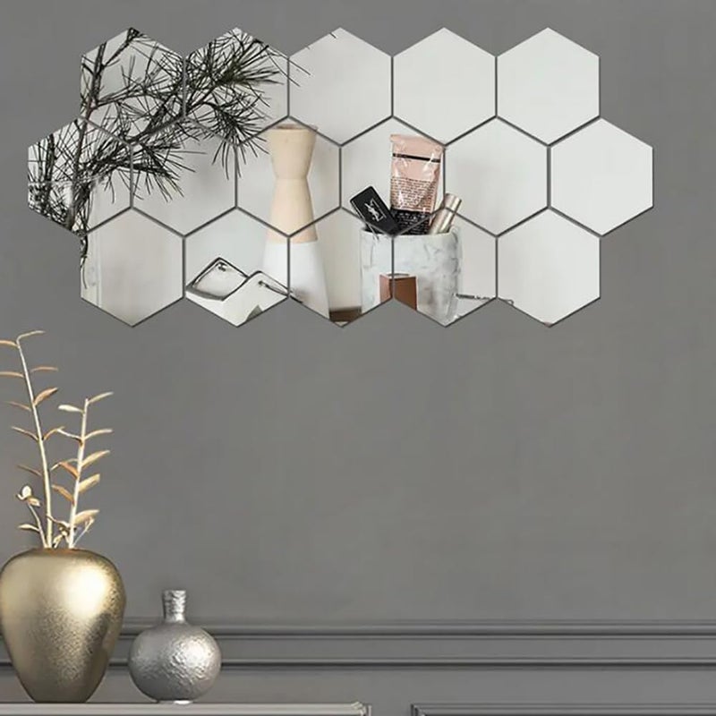 TVPHLLY 24pcs Silver Hexagon Mirror Acrylic Wall Stickers with Adhesive Art Decal Satin Paper Baby Kids Bedroom Home DIY Decor Removable Stickers (Hexagon Silver) - Image 2